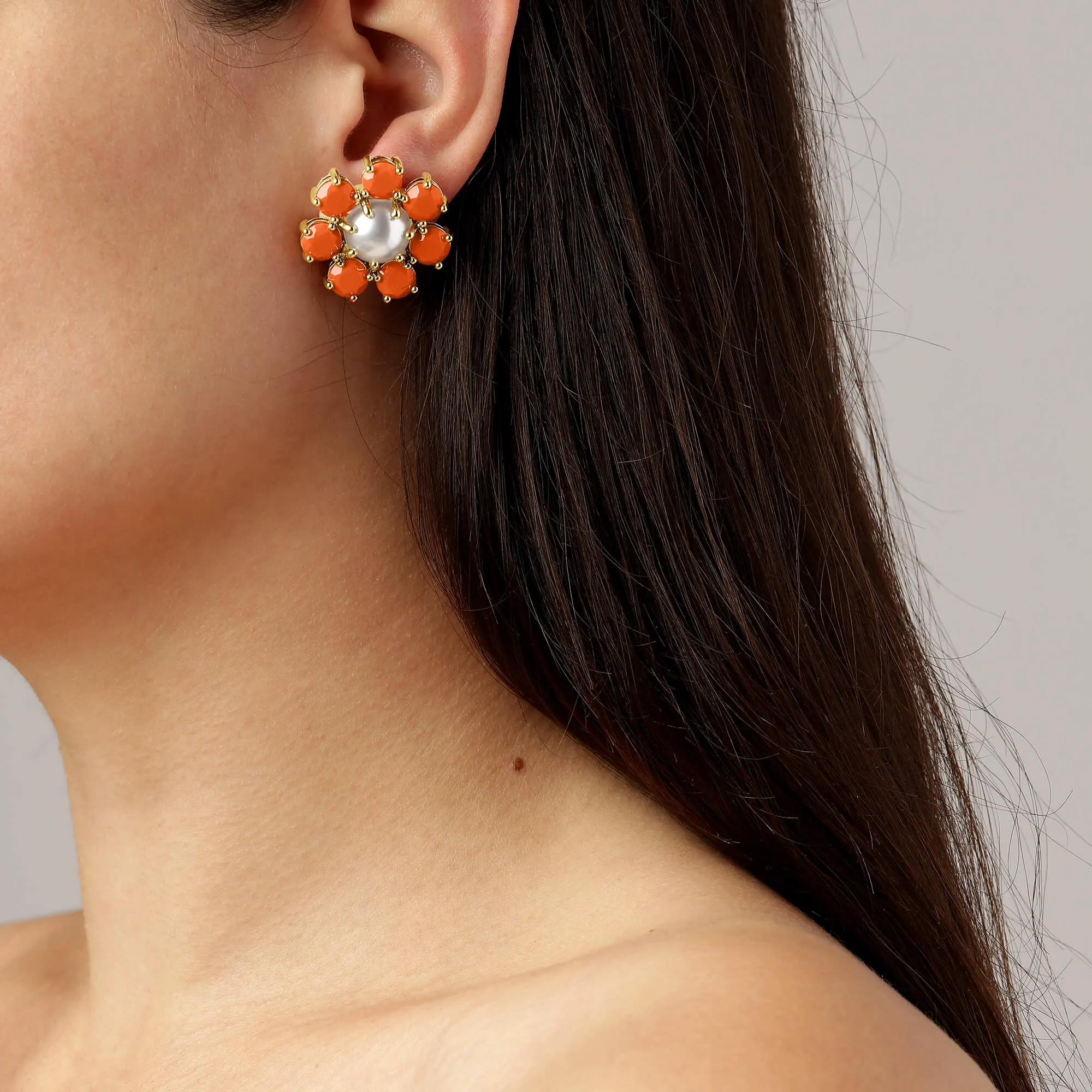 Dyrberg Kern Aubra Gold Stud Earrings - Coral