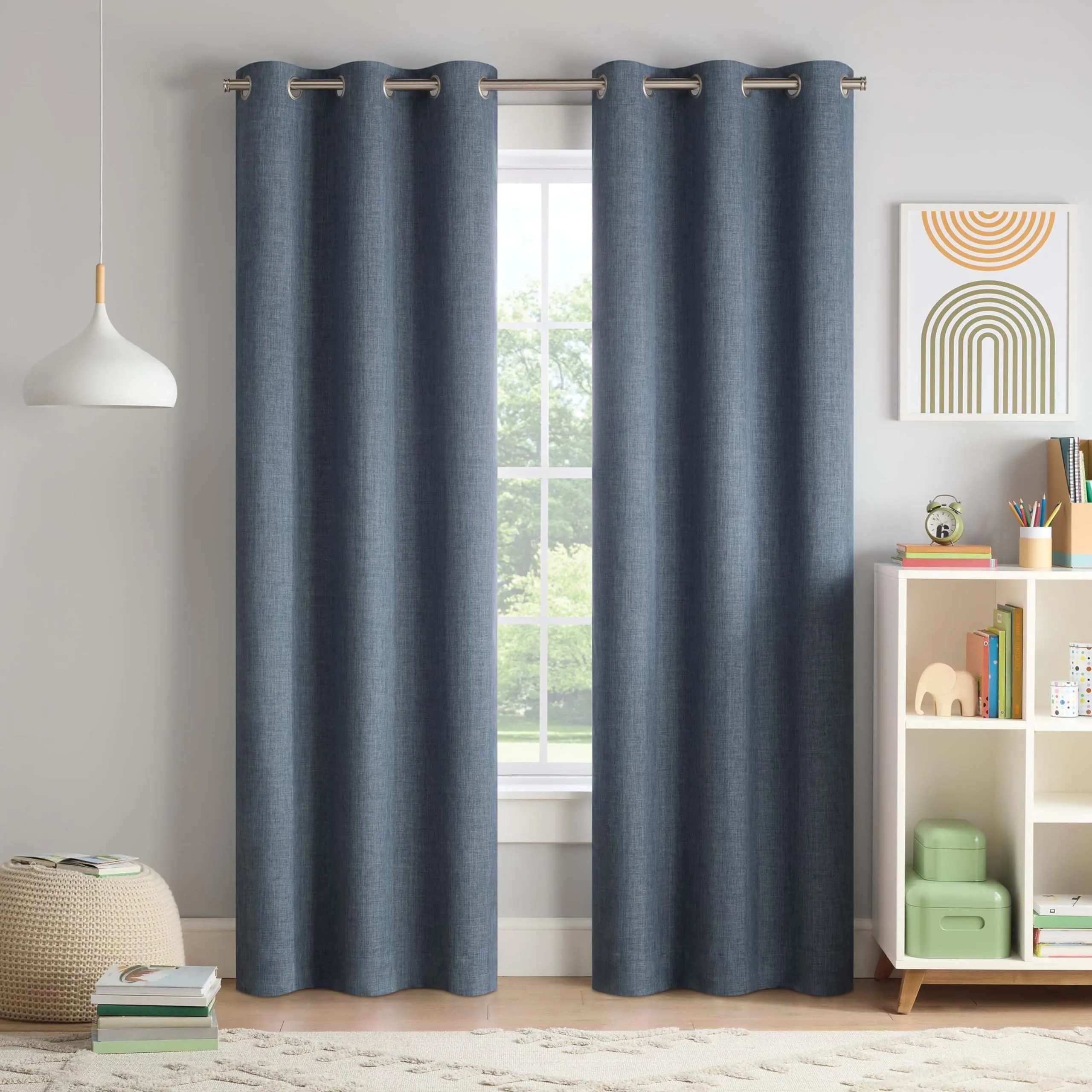 Eclipse Kids Chambray Solid 100% Blackout Grommet Curtain Panel