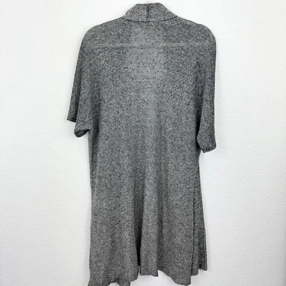 Eileen Fisher Womens Long Line Duster Cardigan Size L 100% Organic Linen Black