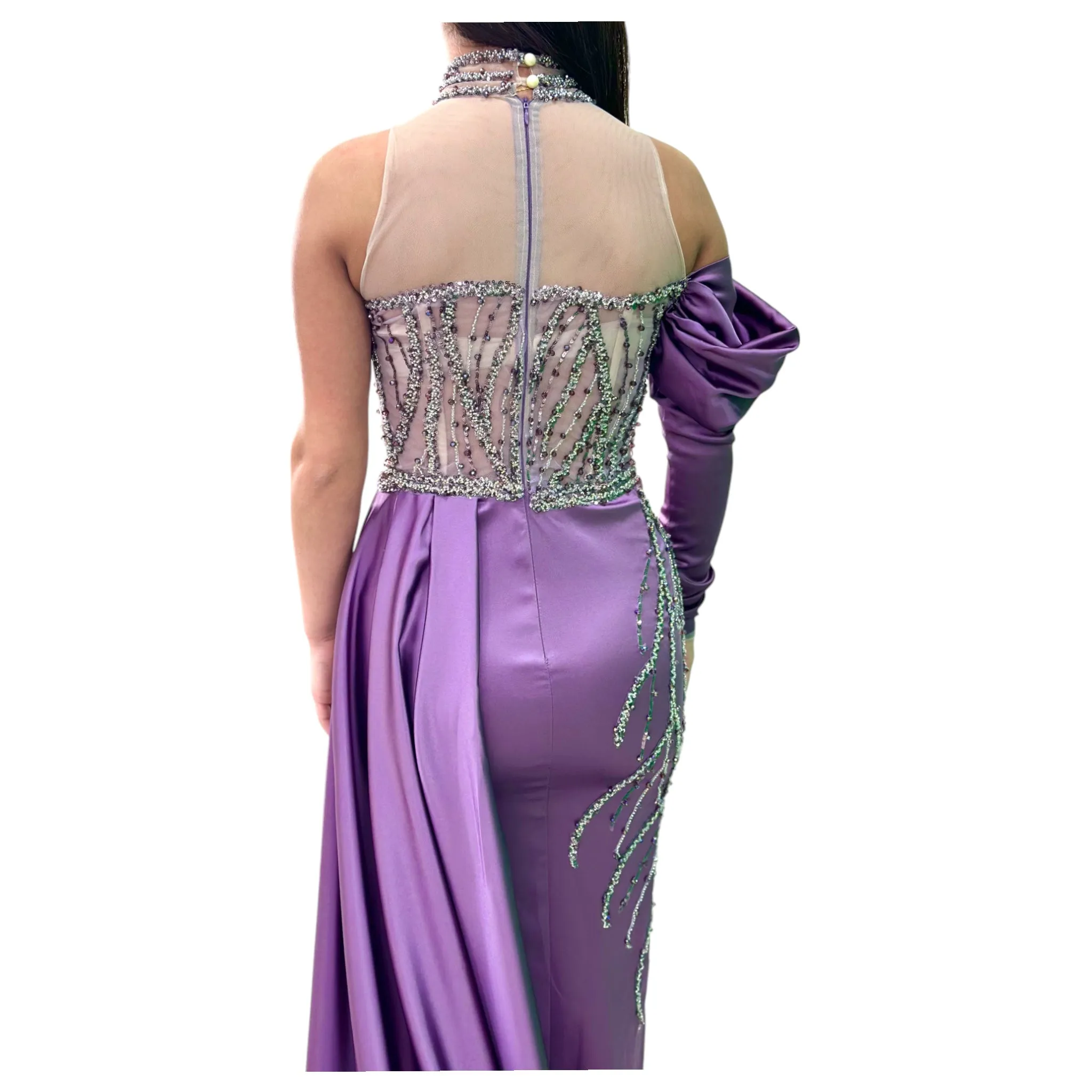 Elegant Mauve Long Dress-Detailed with Beautiful Crystals and Sequins