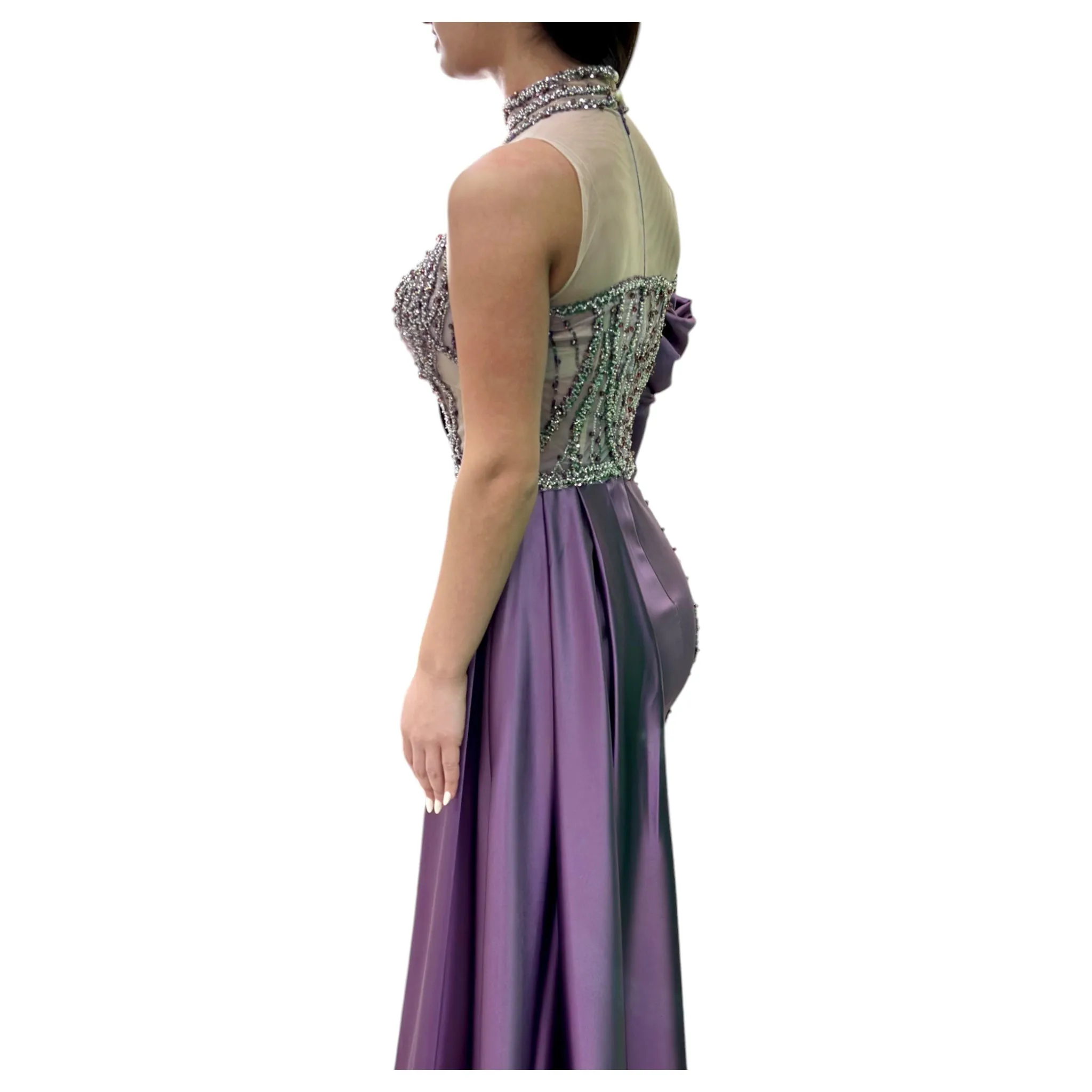 Elegant Mauve Long Dress-Detailed with Beautiful Crystals and Sequins