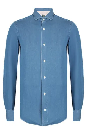 ELEVENTY - Pure Cotton Blue Wash Chambray Button Down Shirt - XXL