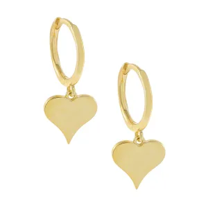 Engraved Solid Dangling Heart Huggie Earring