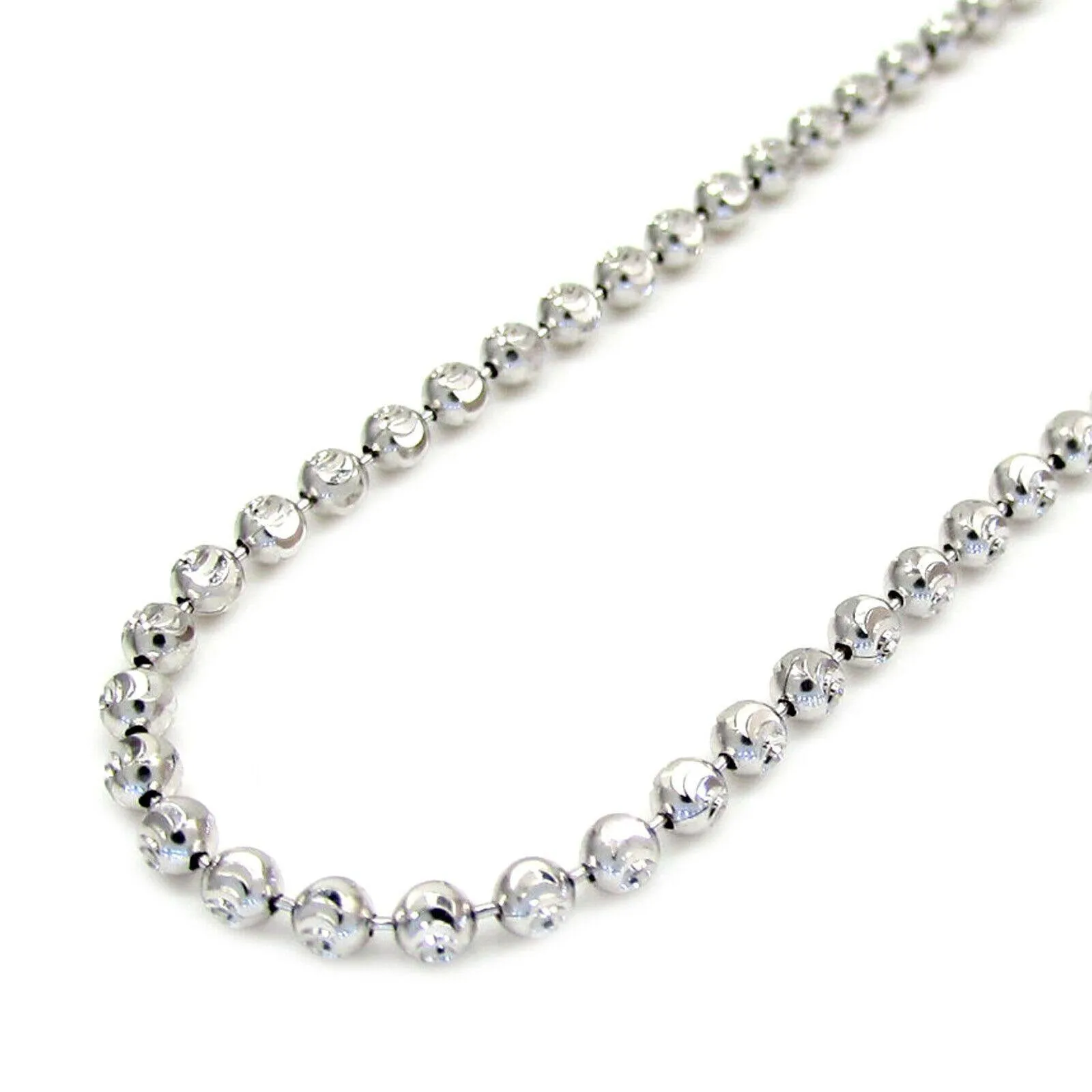 Fabulous 24" 4mm Diamond Cut Solid Moon Chain in 14K White Gold