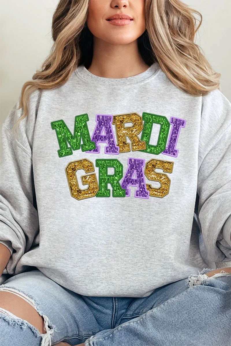 Faux Glitter Mardi Gras Heavy-weight Crew Sweatshirt