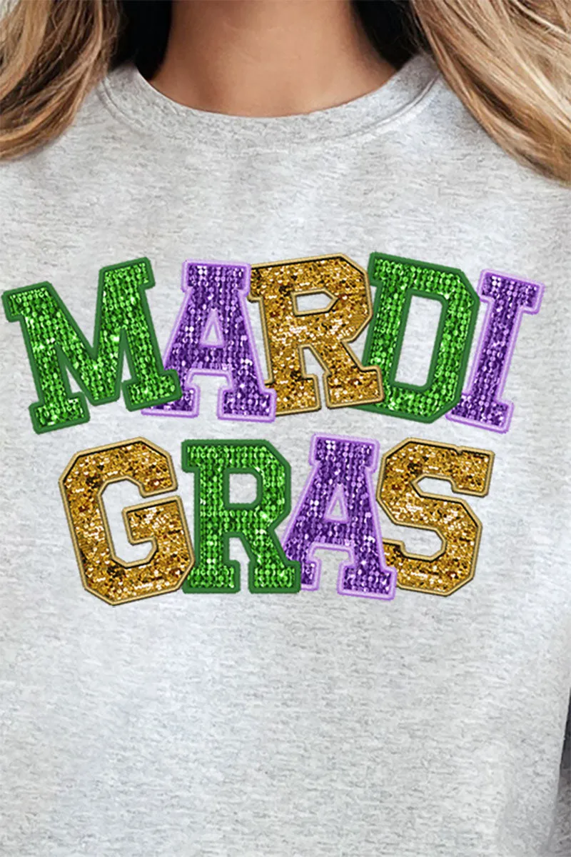 Faux Glitter Mardi Gras Heavy-weight Crew Sweatshirt