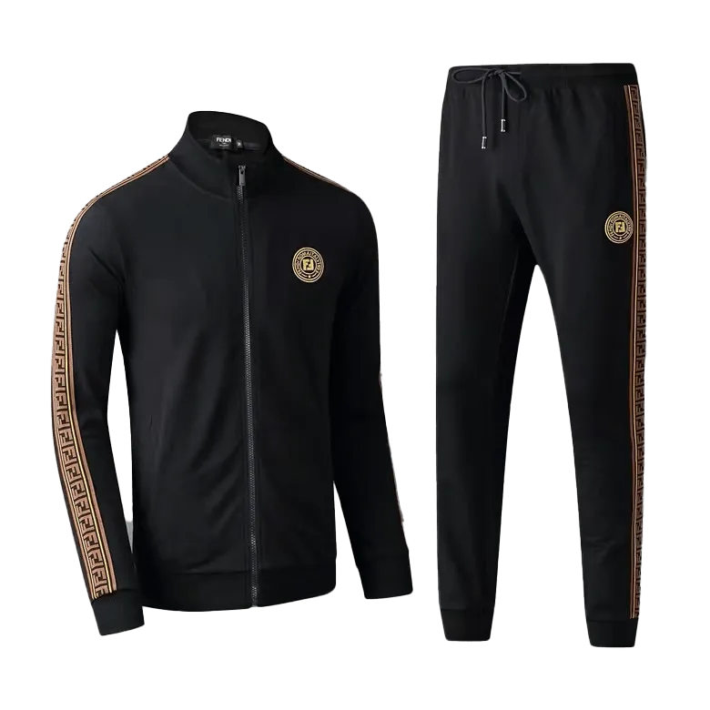 FD  Crested Front Side Logo Lightweight Zip  Down Tracksuit-Black