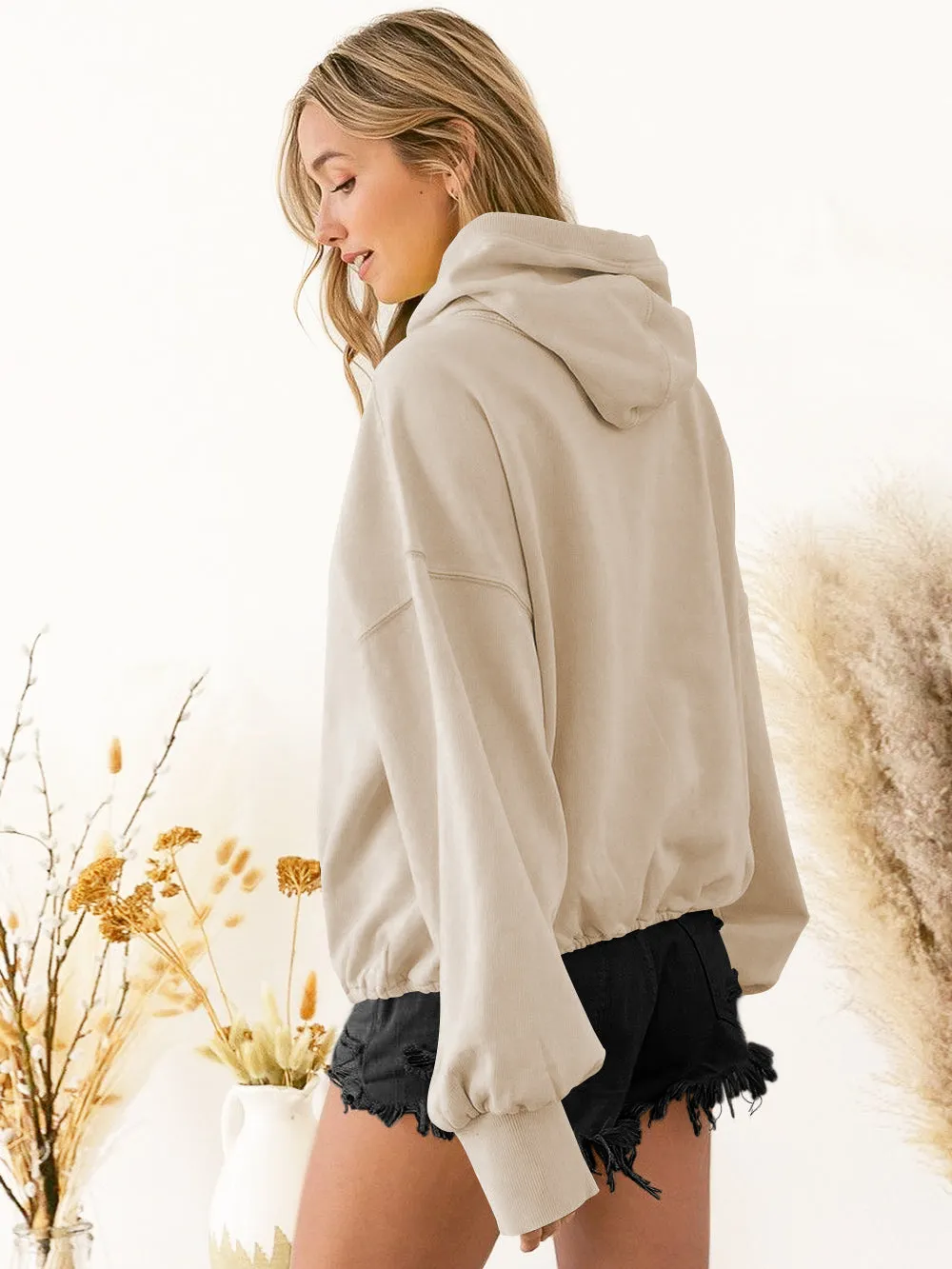 Fern Pocketed Hoodie Lightweight Jacket - Beige