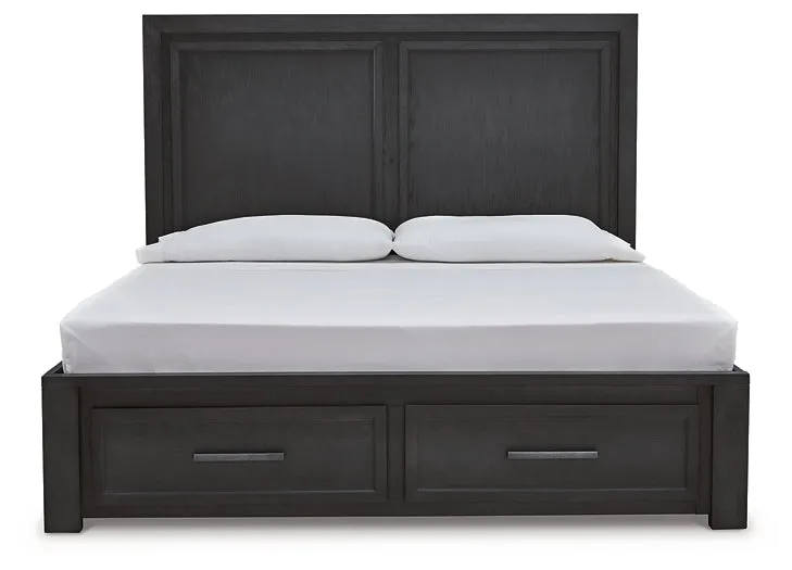 Foyland King Panel Storage Bed with Mirrored Dresser and 2 Nightstands