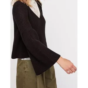 Free People Damsel Bell Sleeve Sweater S Black Witch Goth Boho Cropped Cotton