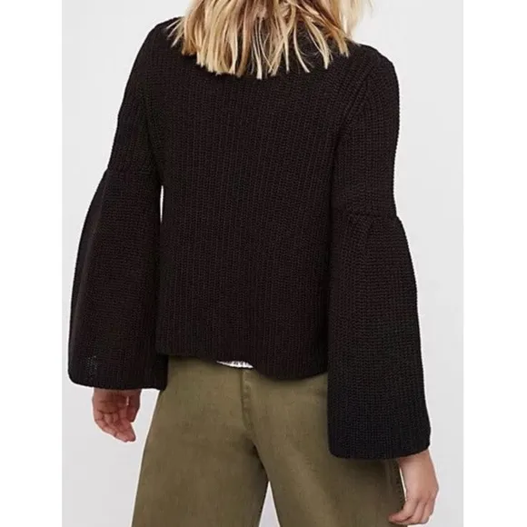Free People Damsel Bell Sleeve Sweater S Black Witch Goth Boho Cropped Cotton