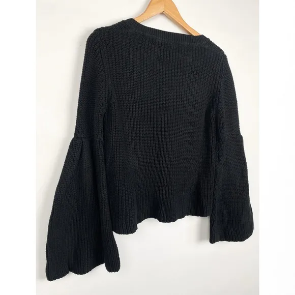 Free People Damsel Bell Sleeve Sweater S Black Witch Goth Boho Cropped Cotton