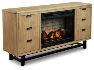 Freslowe Light Brown/Black TV Stand with Electric Fireplace