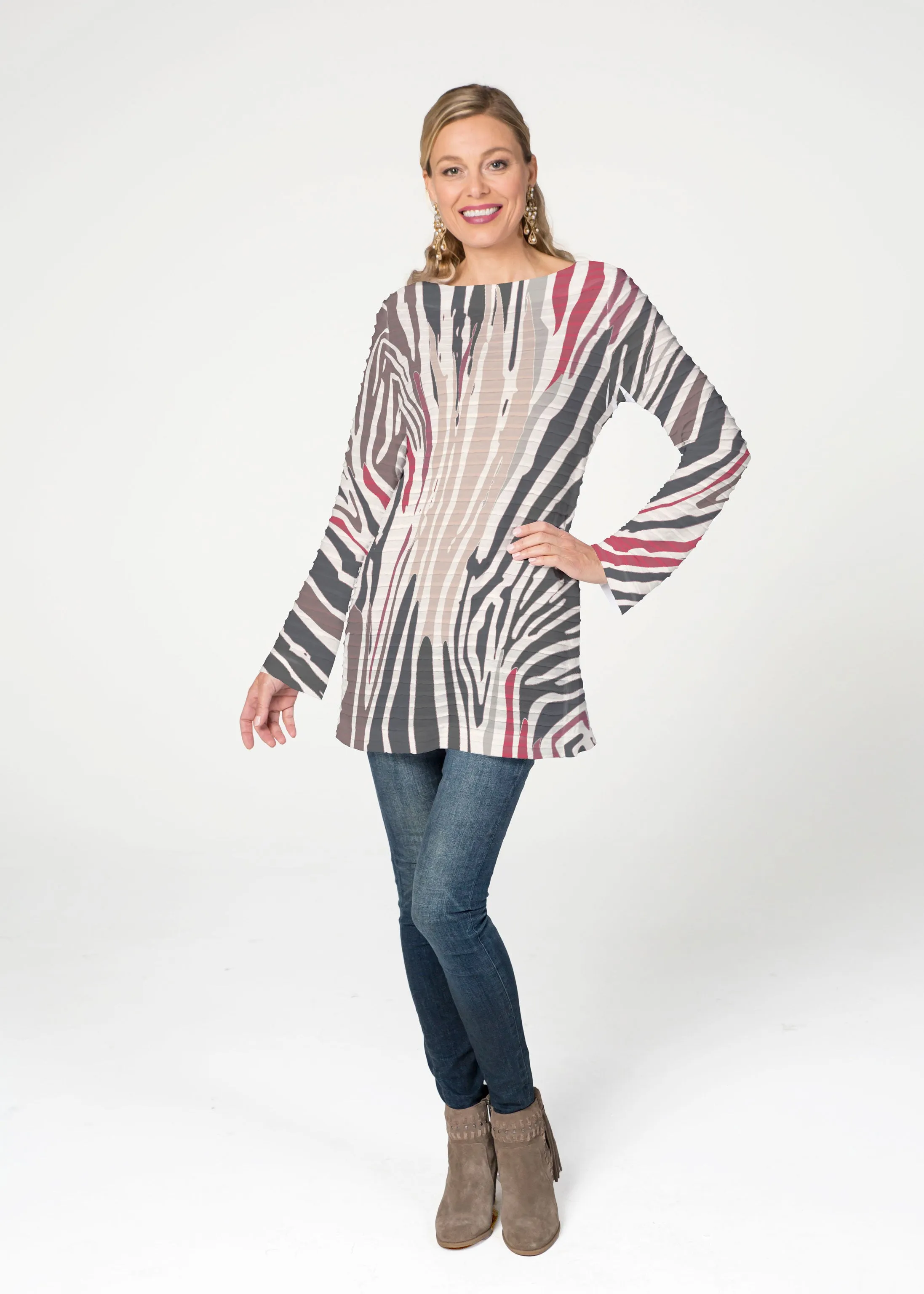 Fruity Stripes Neutral (14305) ~ Banded Boatneck Tunic