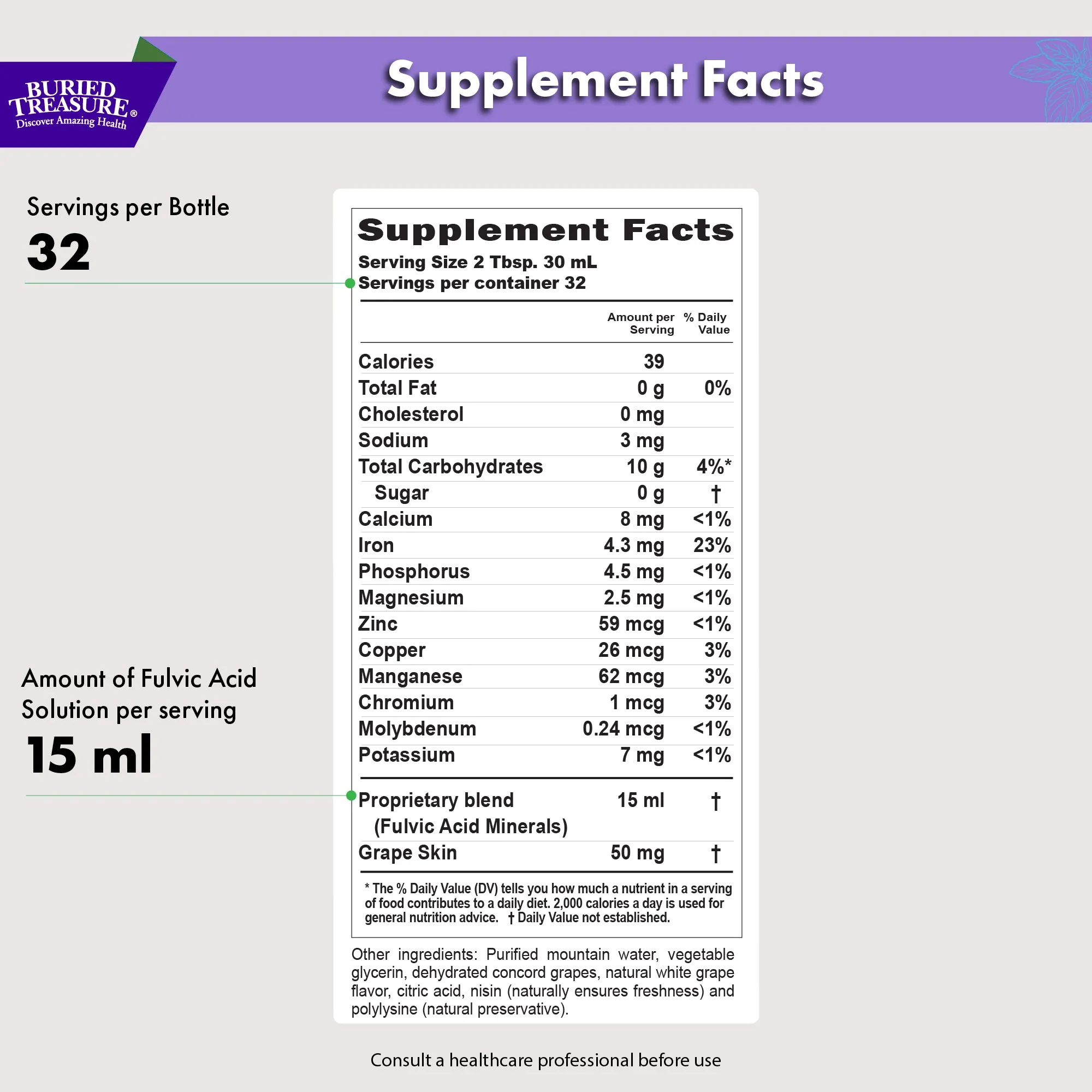 Fulvic Minerals Complex – Humic Shale-Derived Minerals, Grape Flavored, 32 Servings