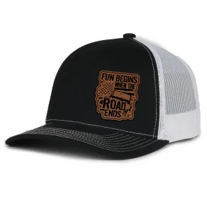 Fun Begins When The Road Ends Leather Patch Hat