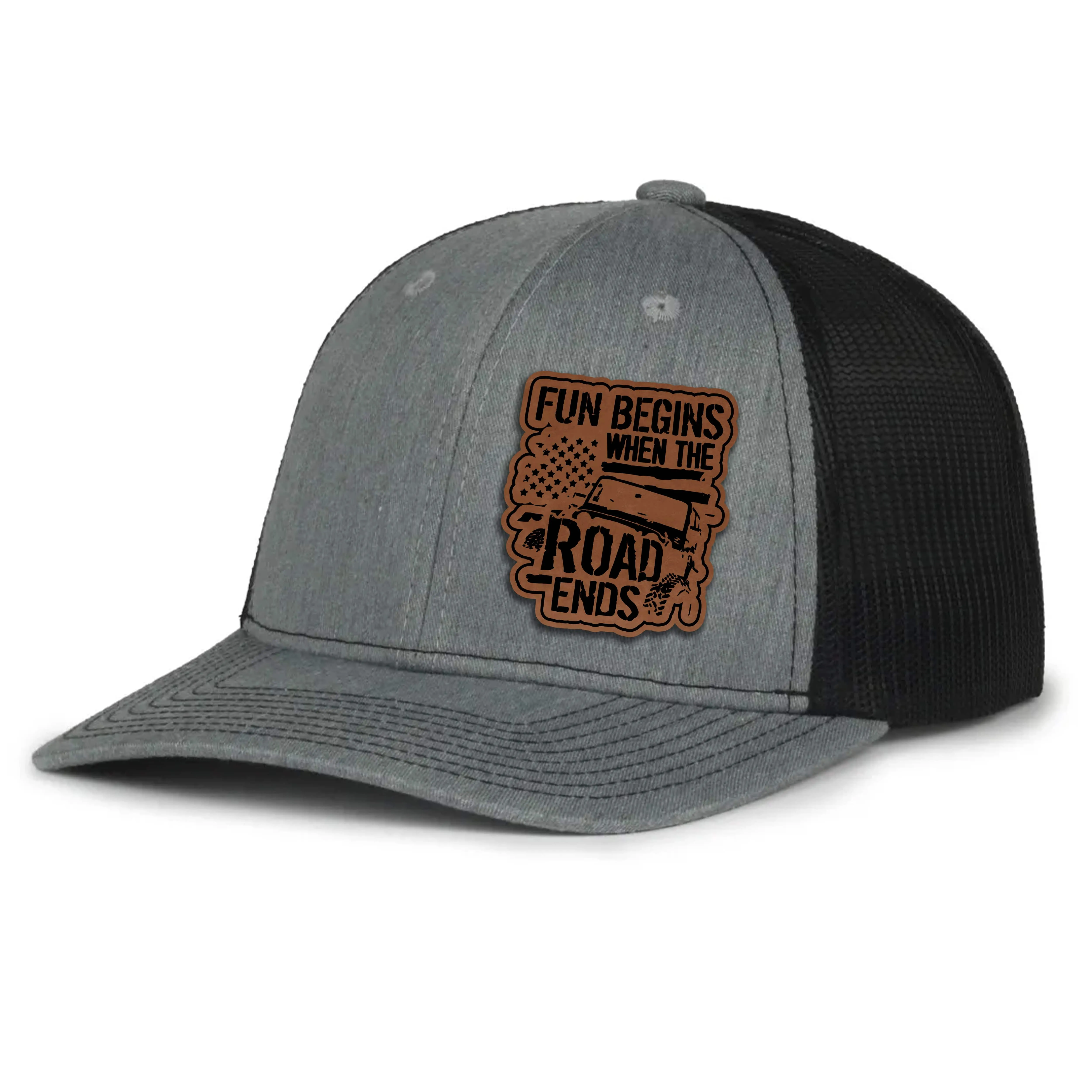 Fun Begins When The Road Ends Leather Patch Hat
