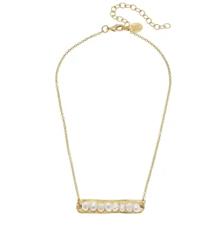 Genuine Freshwater Pearls on Handcast Gold Bar Necklace