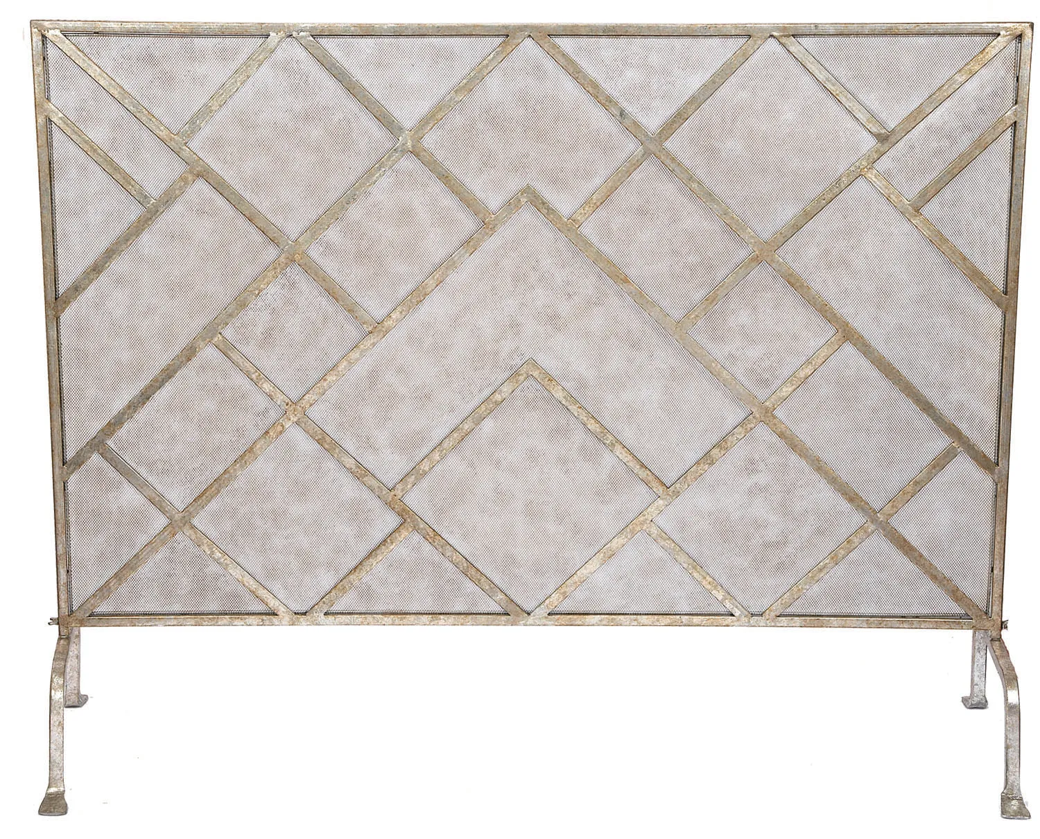 Geometric Fireplace Screen with Champagne Finish