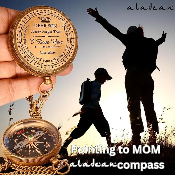 Gift for Son from Mom Dad | Engraved Compass 2" - Father to Son Gifts, Mom to Son Gifts for Graduation, Birthday Baptism Confirmation Communion
