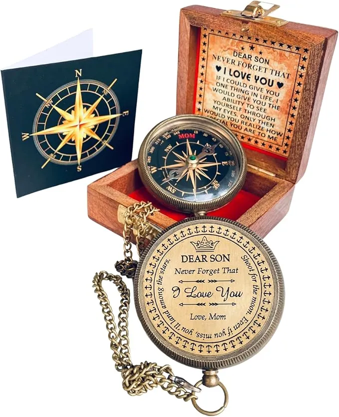 Gift for Son from Mom Dad | Engraved Compass 2" - Father to Son Gifts, Mom to Son Gifts for Graduation, Birthday Baptism Confirmation Communion