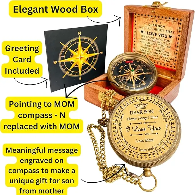 Gift for Son from Mom Dad | Engraved Compass 2" - Father to Son Gifts, Mom to Son Gifts for Graduation, Birthday Baptism Confirmation Communion