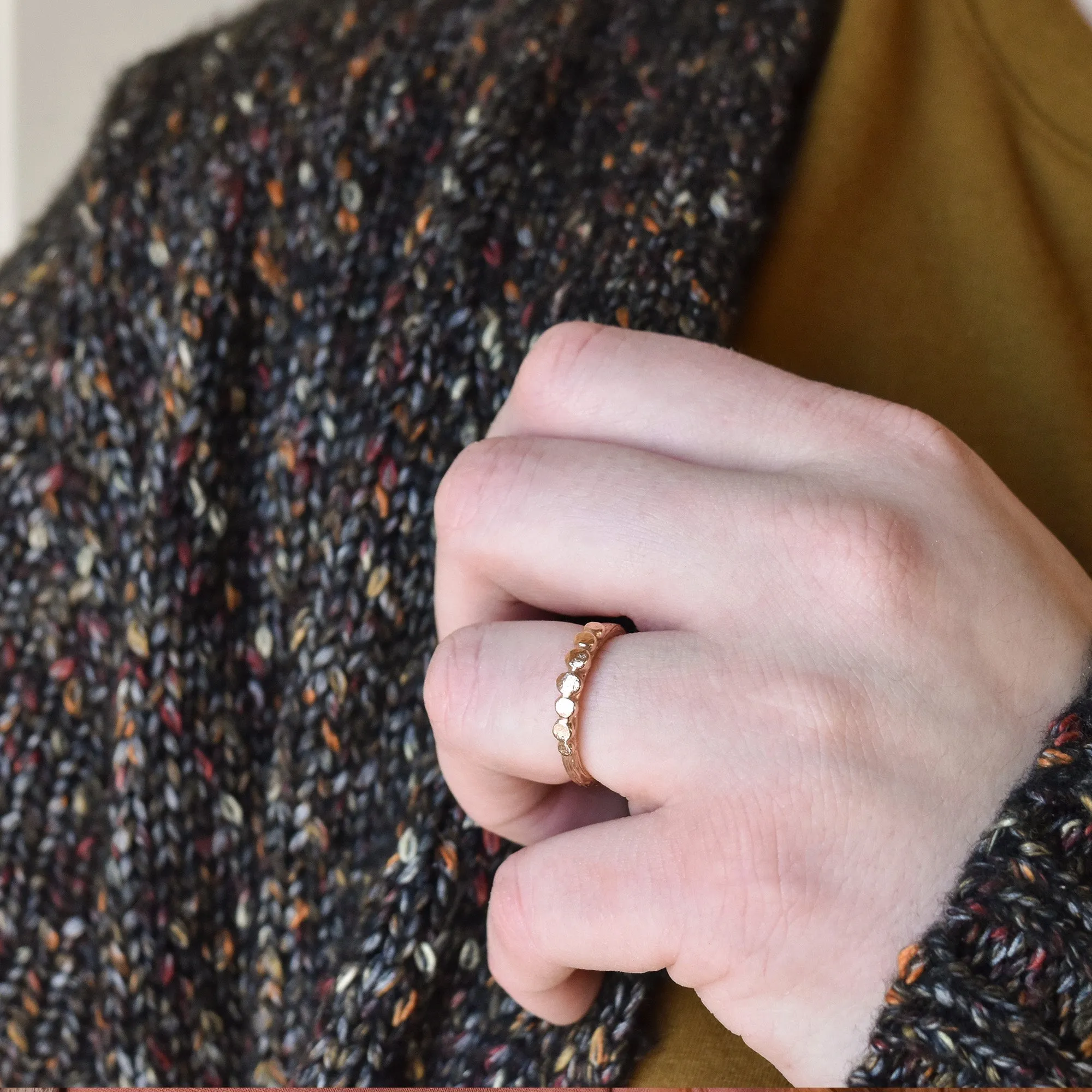 Gold Pebble Twig Ring - your choice of gold & optional diamonds