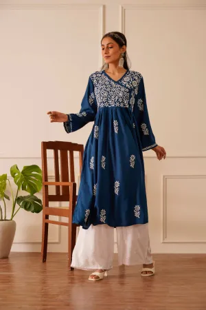 Graceful Navy Blue Rayon Angrakha