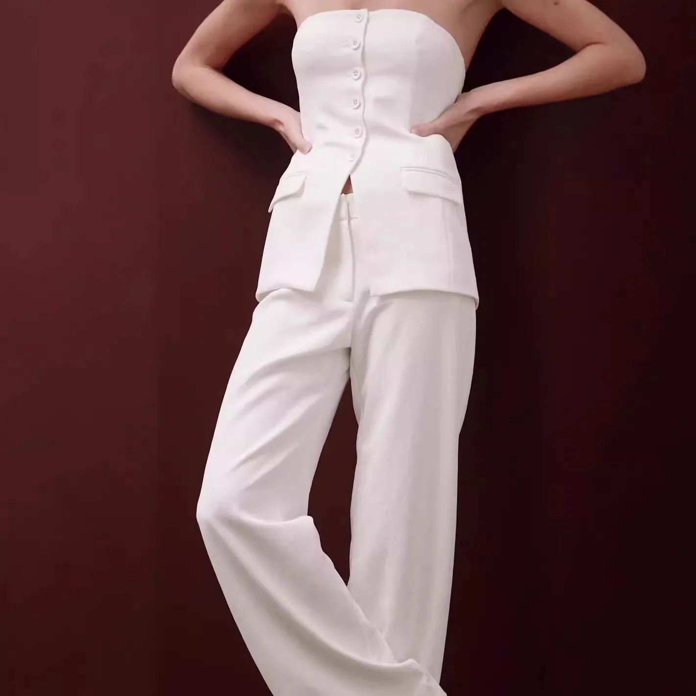 Graceful Tube Top Suit Fashion Button Sleeveless