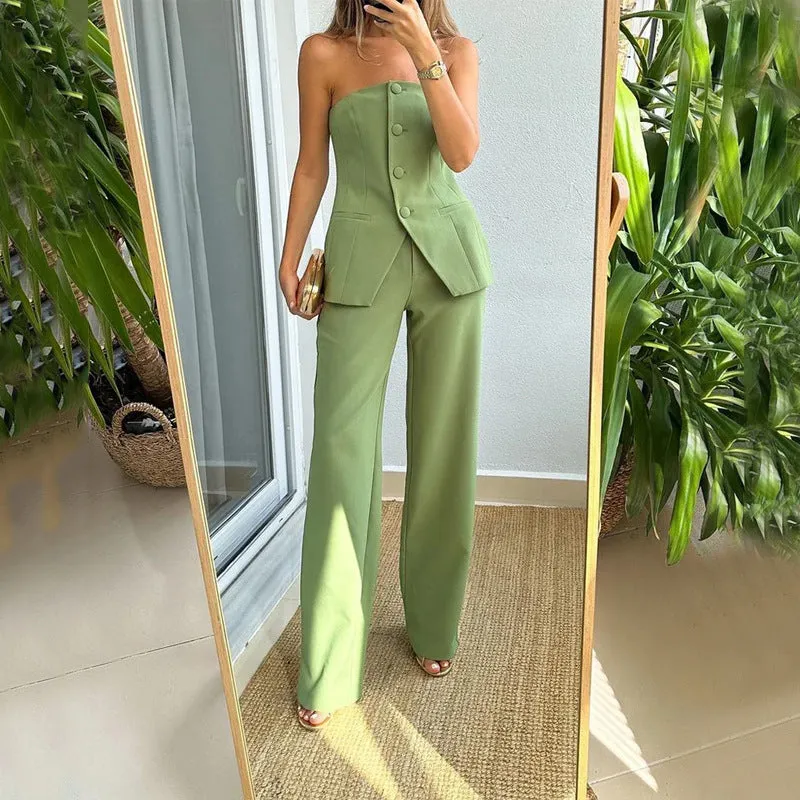 Graceful Tube Top Suit Fashion Button Sleeveless