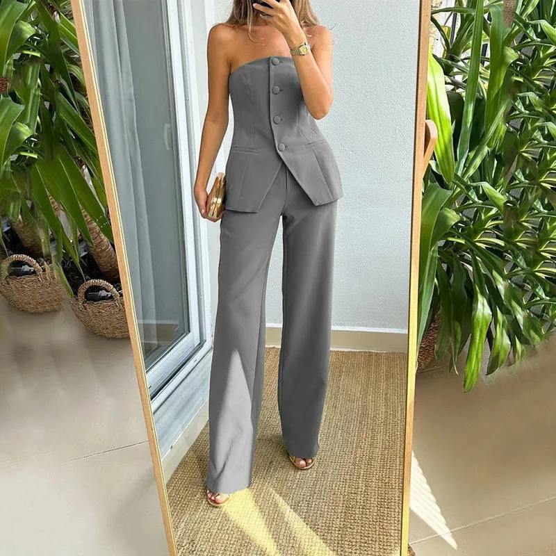 Graceful Tube Top Suit Fashion Button Sleeveless