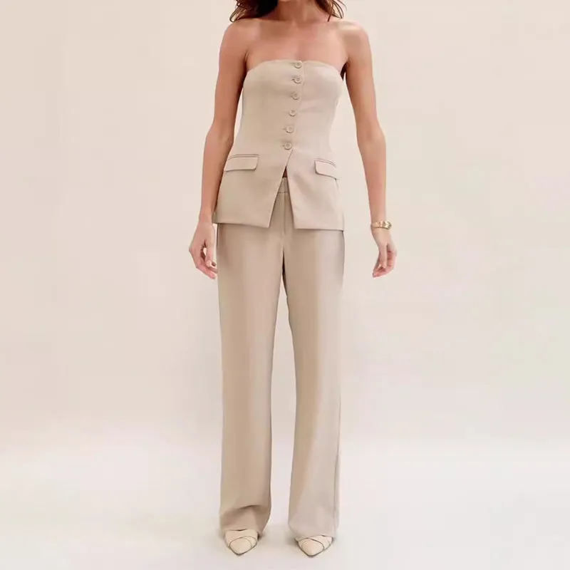 Graceful Tube Top Suit Fashion Button Sleeveless