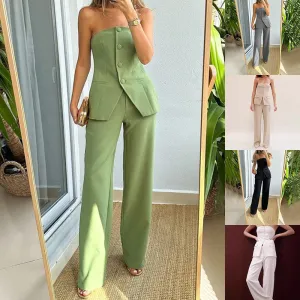 Graceful Tube Top Suit Fashion Button Sleeveless
