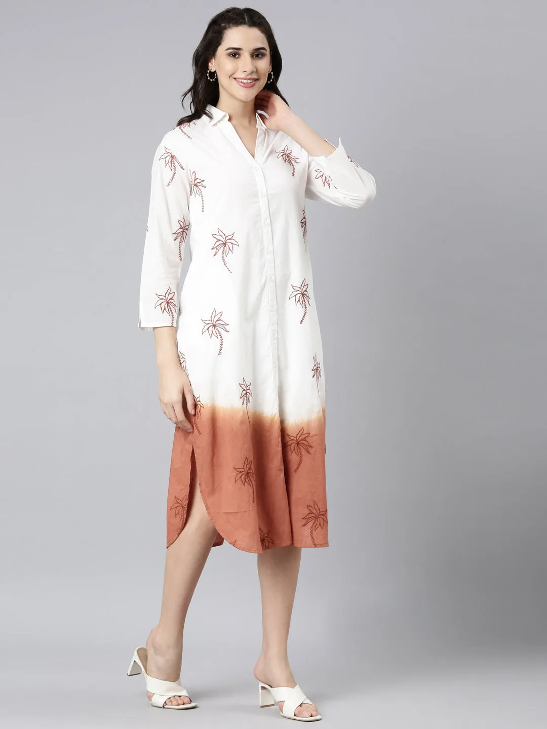 Graceful White Cotton Embroidered Dress