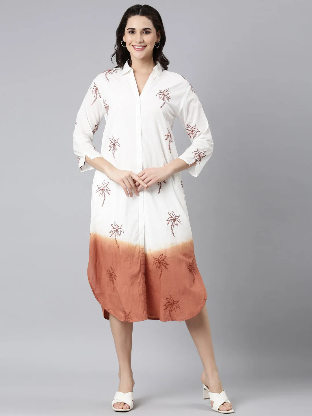 Graceful White Cotton Embroidered Dress