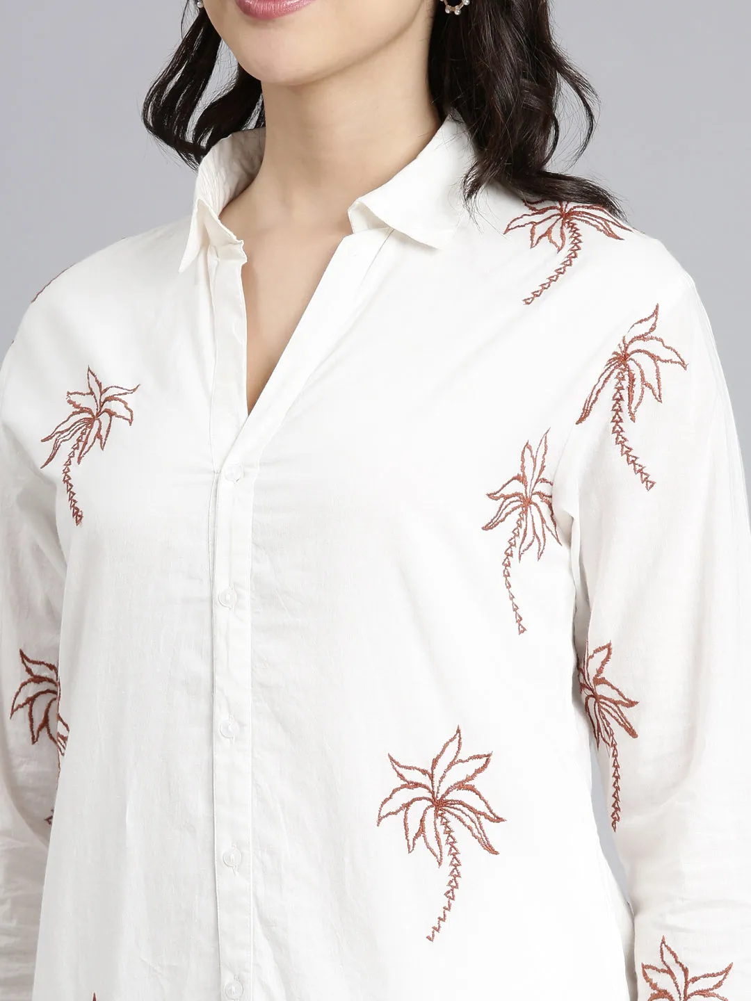 Graceful White Cotton Embroidered Dress