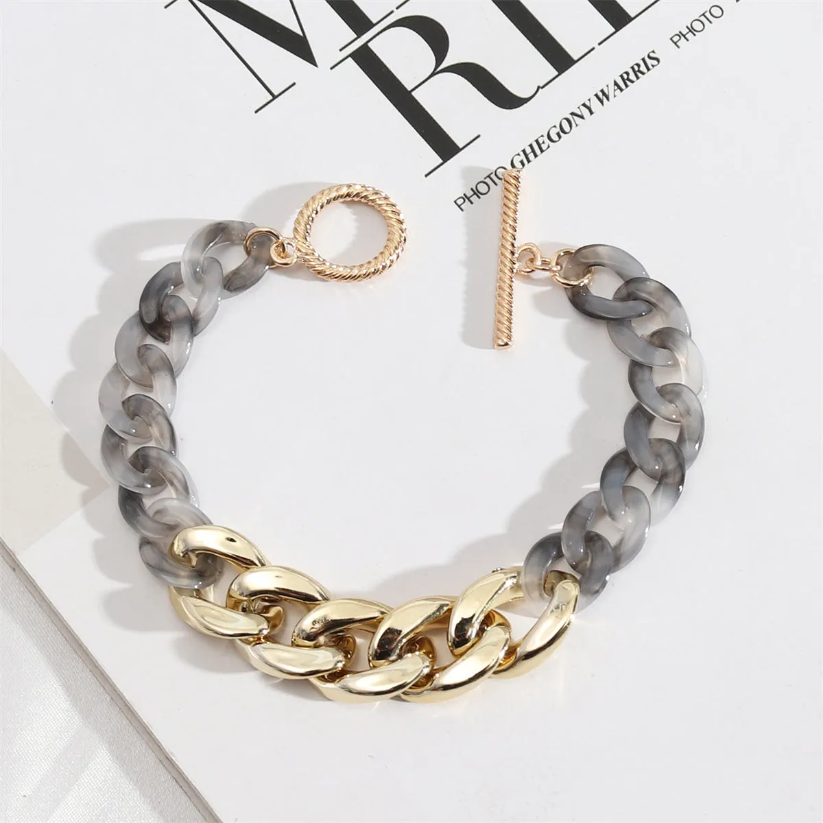 Gray Resin & 18K Gold-Plated Curb Chain Bracelet