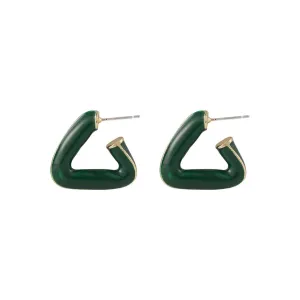 Green Enamel & 18K Gold-Plated Open Triangle Huggie Earrings