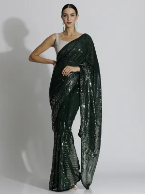Green Sequin Embroidered Party Wear Tissue Saree