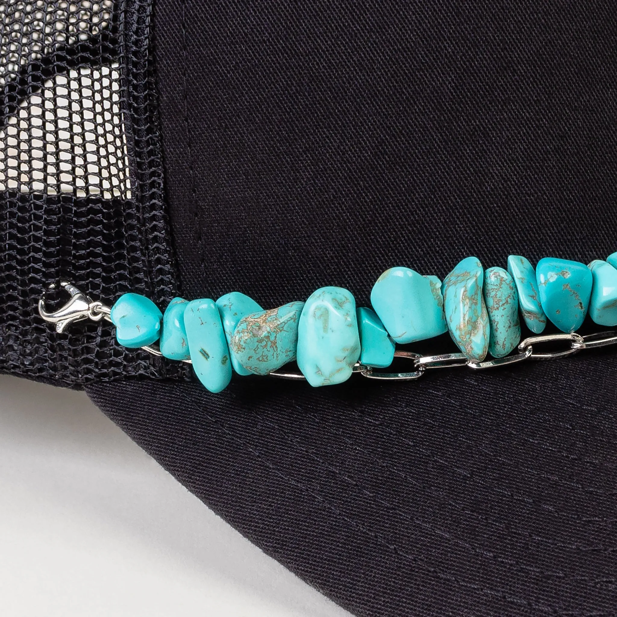 HA006 - Squash Blossom Trucker Hat Chain - Turquoise & Silver