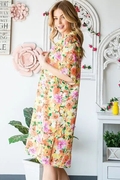 Half Sleeve Multi Color Floral Open Cardigan Plus Size