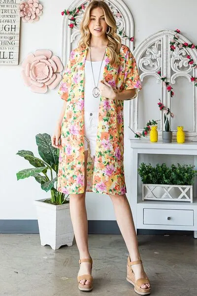 Half Sleeve Multi Color Floral Open Cardigan Plus Size