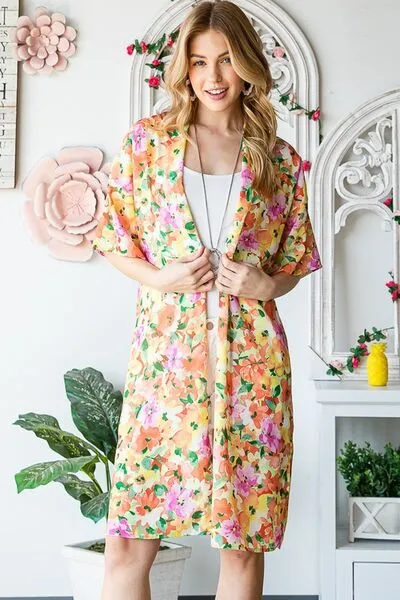 Half Sleeve Multi Color Floral Open Cardigan Plus Size