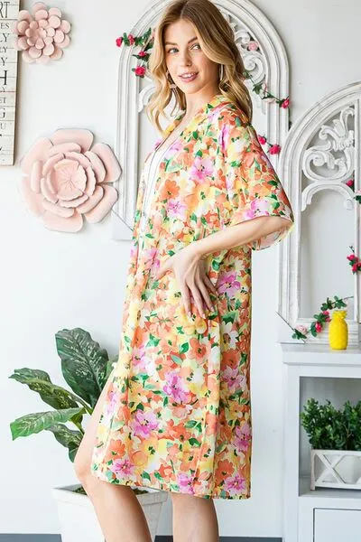 Half Sleeve Multi Color Floral Open Cardigan Plus Size