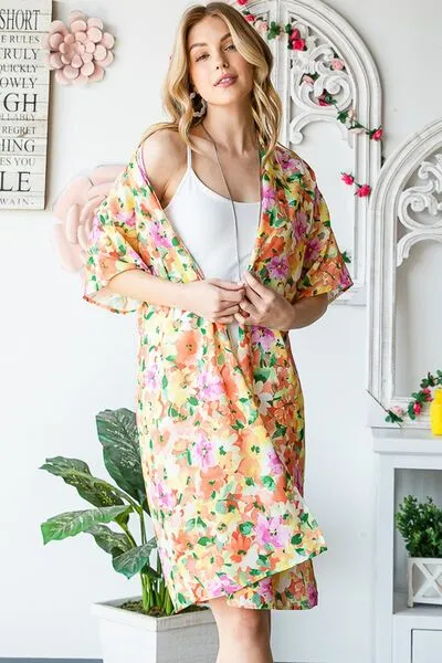 Half Sleeve Multi Color Floral Open Cardigan Plus Size