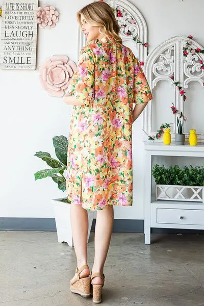 Half Sleeve Multi Color Floral Open Cardigan Plus Size