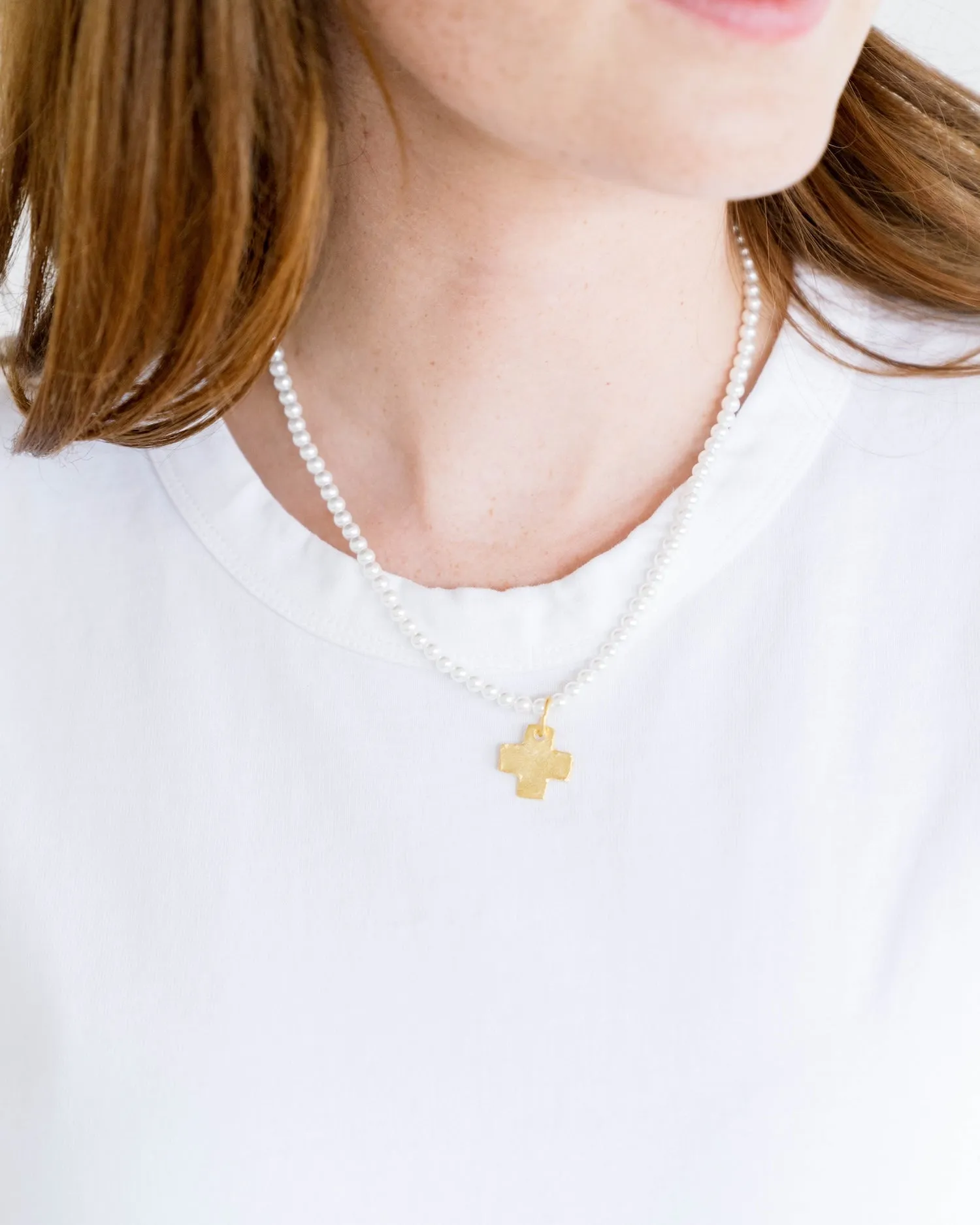 Handcast Gold Cross on Freshwater Pearl Necklace