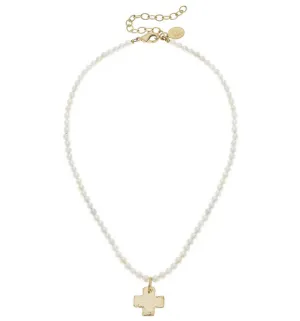 Handcast Gold Cross on Freshwater Pearl Necklace