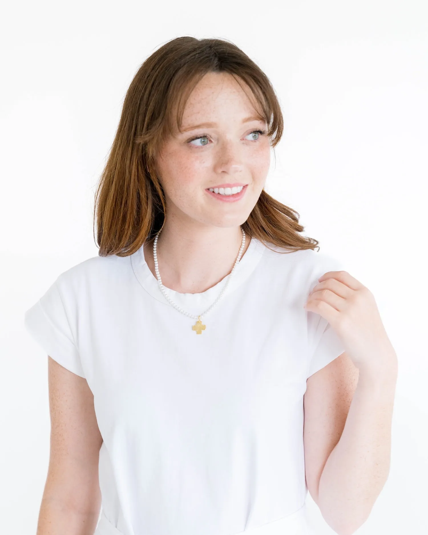 Handcast Gold Cross on Freshwater Pearl Necklace