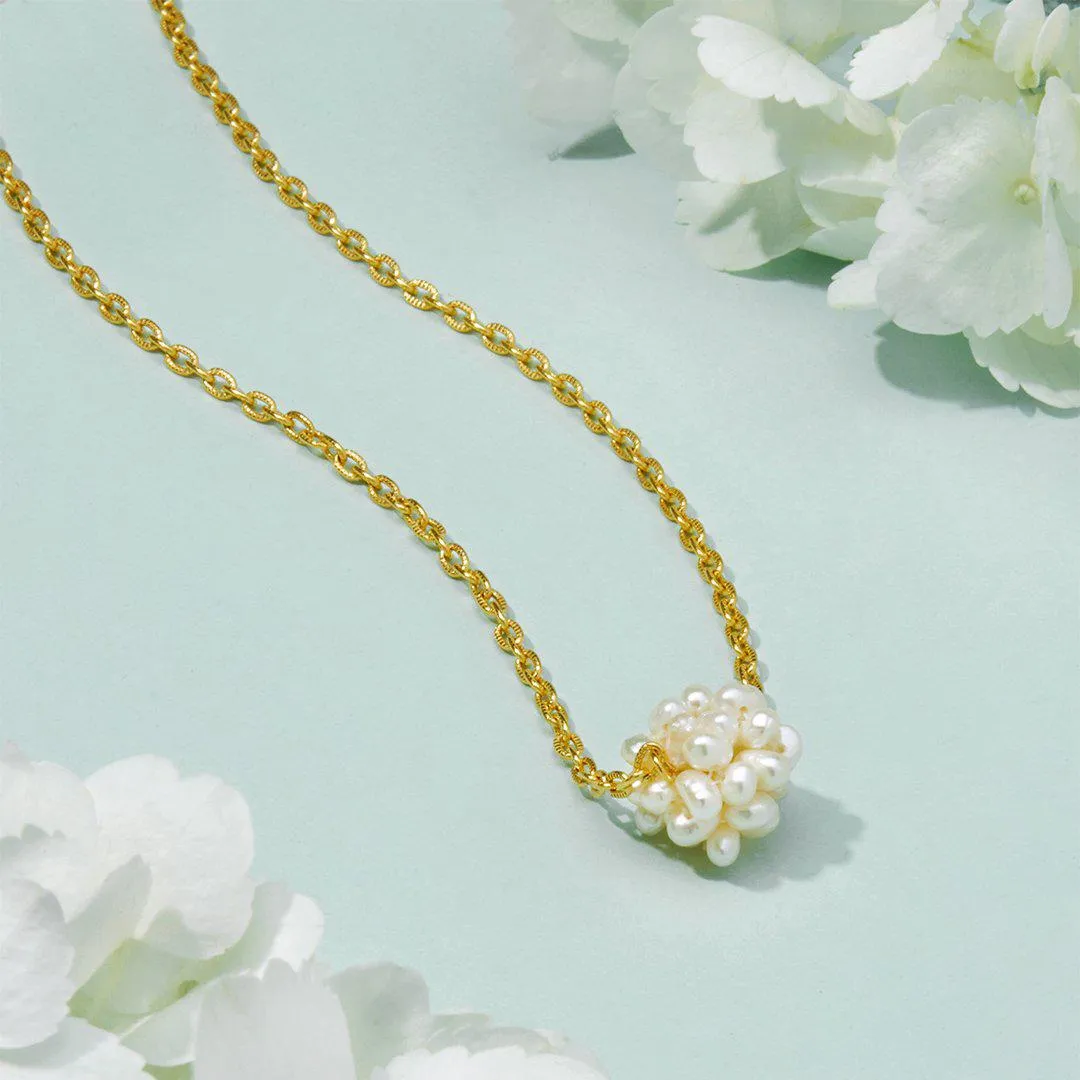 Handcast Gold Dainty Chain and Genuine Freshwater Pearl Cluster Necklace